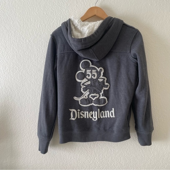 Disney Parks Disneyland 55 Years Faux Fur Hoodie Sweater Embroidered Grey Small - Picture 6 of 7